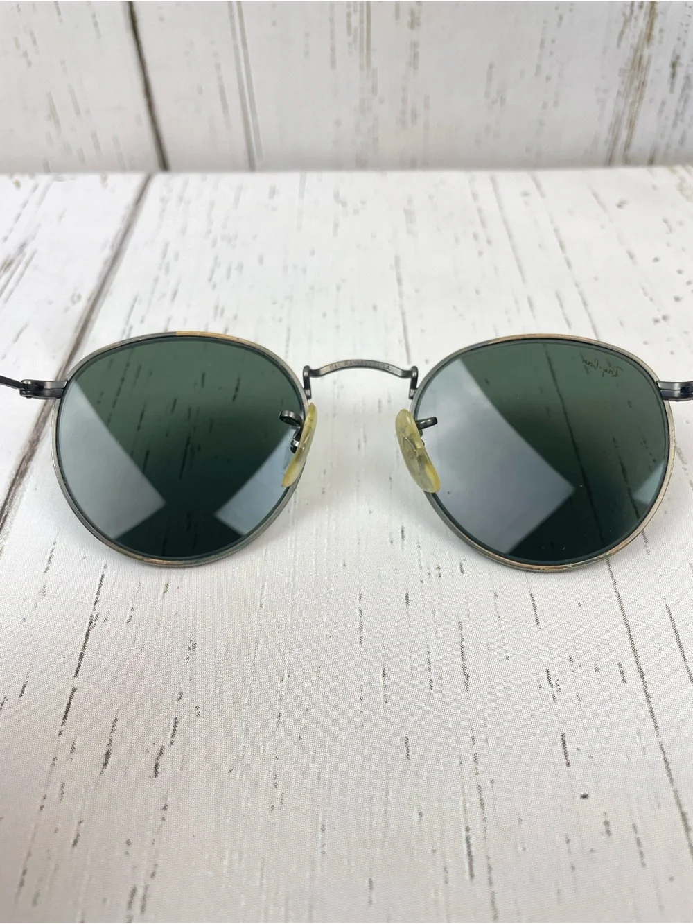 Vintage Ray-Ban W1576 Classic Metal Round Bausch & Lomb Glass G-15 Green Lenses